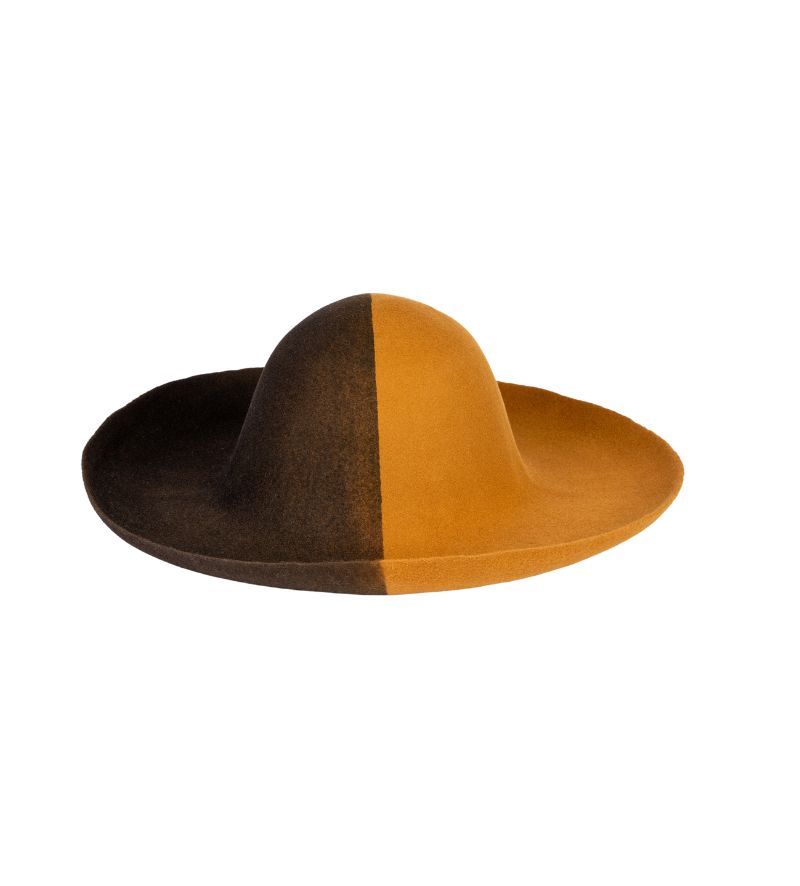 Sombrero de Ala Ancha de Lana Bicolor Marr&oacute;n y Negro