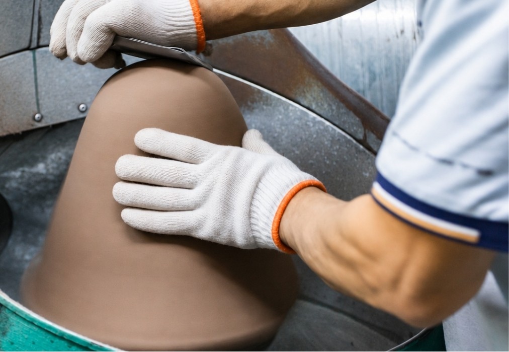 Acabado de superficie y control de apariencia en cuerpos de sombrero